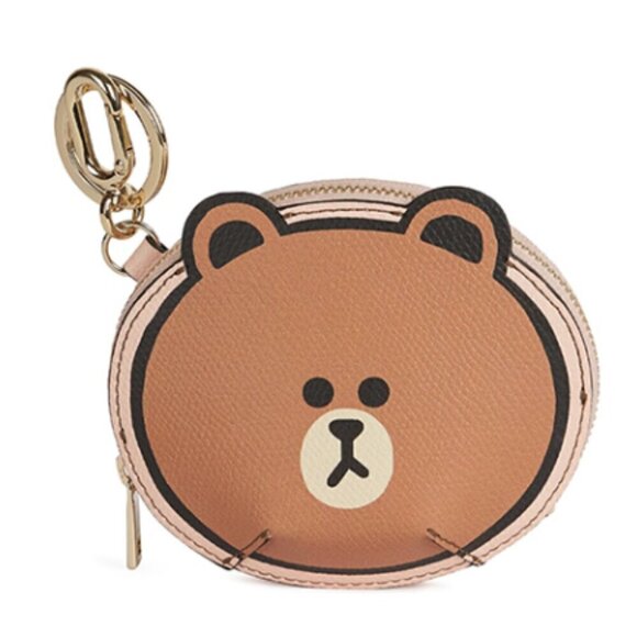 NWT! New Furla x LINE Friends leather Coin Case Charm -BROWN / CONY White Navy - Picture 6 of 13